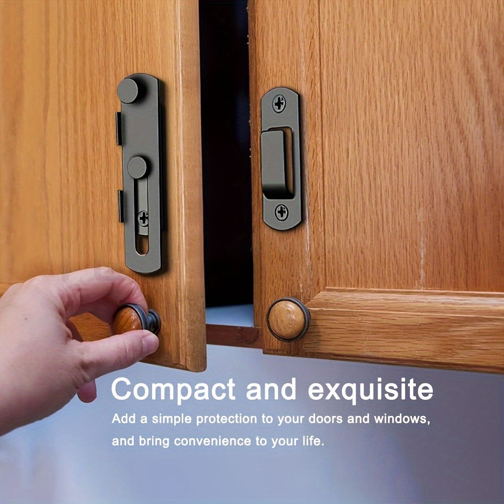 Set of 2 Stainless Steel Barn Door Locks - 180 Degree Flip And Slide Design, Durable for Pet Doors, Garages, Bathrooms, Windows, Outdoor Use, No Electricity Required, Commercial Grade, Home Security/ Security Enhancement, Suitable for Various Door Typ