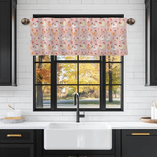 1pc Modern Polyester Rod Pocket Kitchen Curtain, Semi-Sheer Washable Short Tier Curtain with Cartoon Chicken and Egg Print, Living Room Decor, Hand Wash Only, 160-180gsm Non-woven Fabric