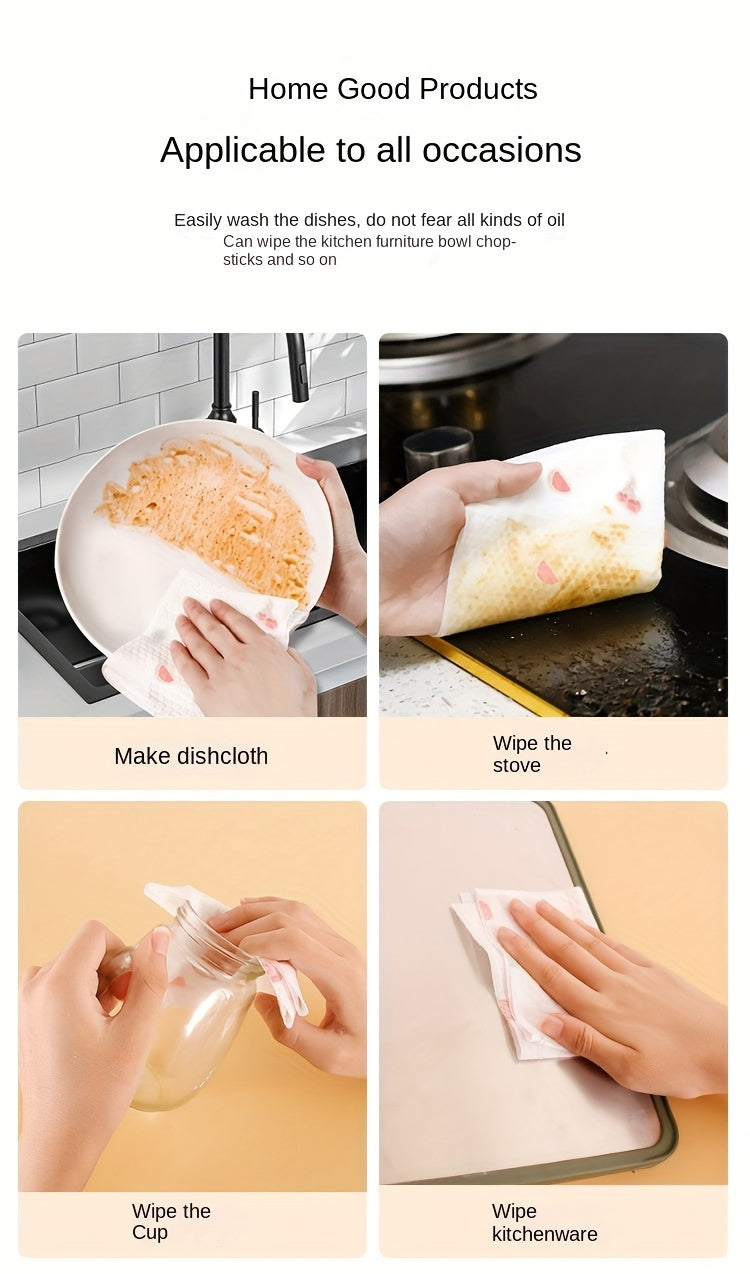 50/100/200/400pcs Disposable cleaning wipes - Non-woven PET fabric kitchen towels, random patterned, reusable household lazy cloth