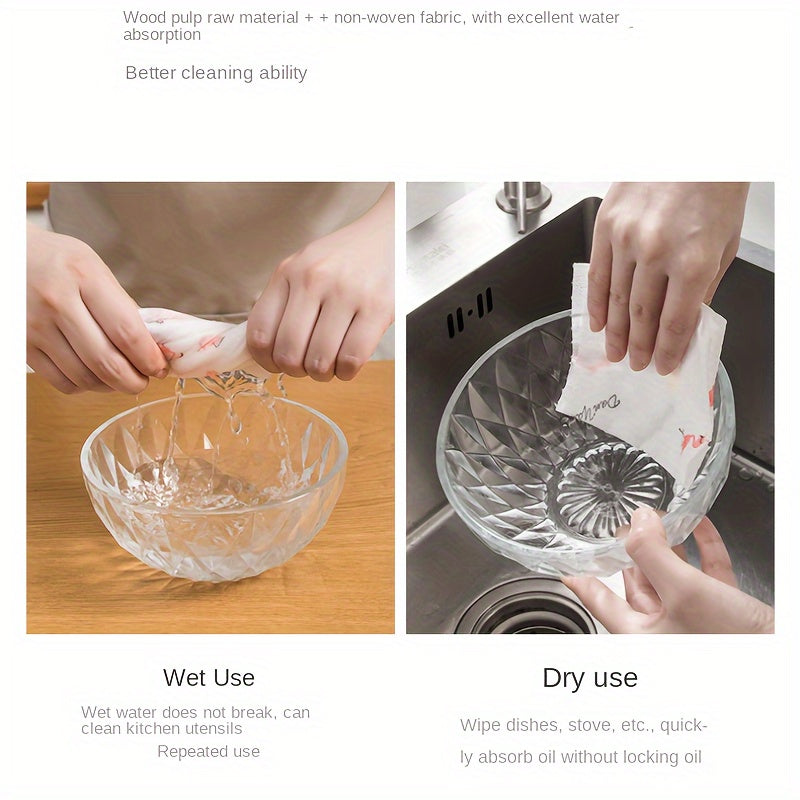 50/100/200/400pcs Disposable cleaning wipes - Non-woven PET fabric kitchen towels, random patterned, reusable household lazy cloth