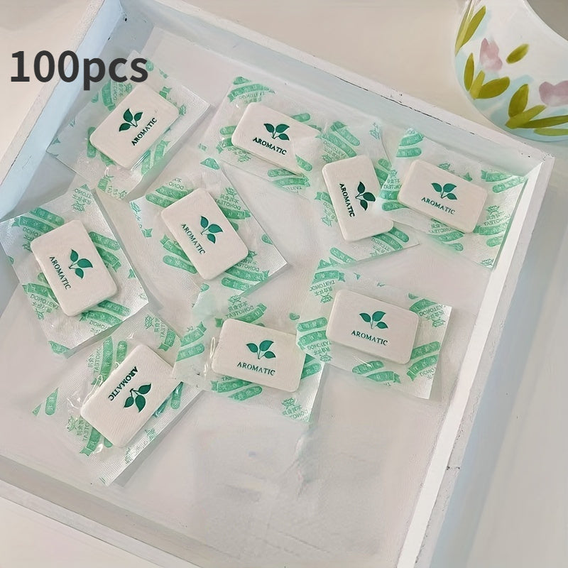 100pcs Lemon Jasmine Sachets, Fragrant Air Fresheners for Wardrobe, Car, and Room, Solid Perfume/Compressed Fragrance Tablets, Paper, Car Interior Accessories