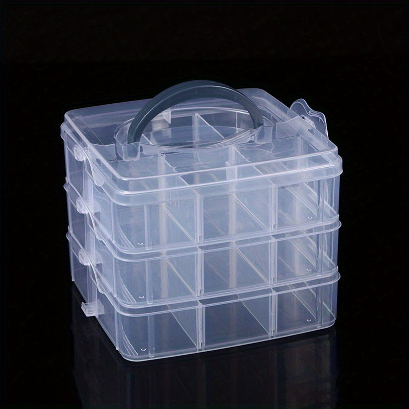 3-Layer Plastic Storage Box with 18 Compartments, Multi-Functional Jewelry Organizer, DIY Craft Embroidery Bead Holder, Portable Travel Accessory Case - Available in Clear, Pink, Blue