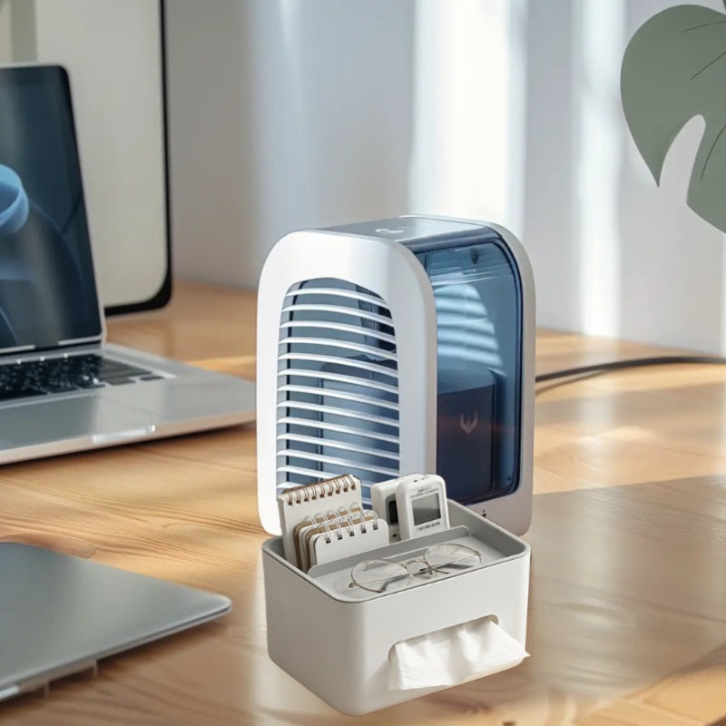2pcs White Plastic Desktop Organizer with Tissue Holder & Remote Control Tension Stand - Lightweight, Portable Storage Box for Office Supplies - Ideal for Home and Office Use