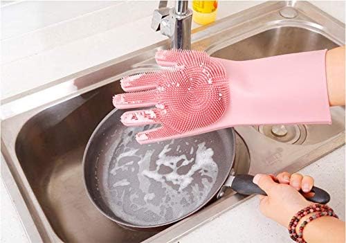 Silicone Dishwashing Gloves, Pet Grooming Rubber Scrubbing Gloves, Sponge Cleaning Brush for Housework, Cars, Dogs