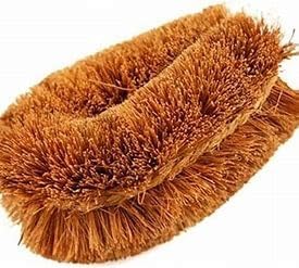 Pack of 2 Tawashi Brushes for Cleaning Fruits & Vegetables & Other Natural Coconut Fiber Scrubber, Household use with Wire Hanging Loop, Vegetable Scrub and Coconut Coir Brush, Brown