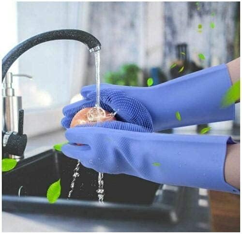 Silicone Dishwashing Gloves, Pet Grooming Rubber Scrubbing Gloves, Sponge Cleaning Brush for Housework, Cars, Dogs