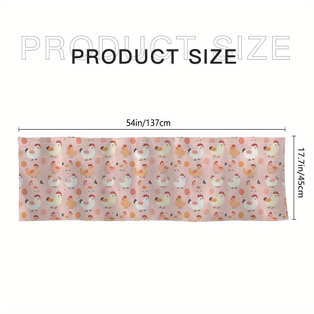 1pc Modern Polyester Rod Pocket Kitchen Curtain, Semi-Sheer Washable Short Tier Curtain with Cartoon Chicken and Egg Print, Living Room Decor, Hand Wash Only, 160-180gsm Non-woven Fabric