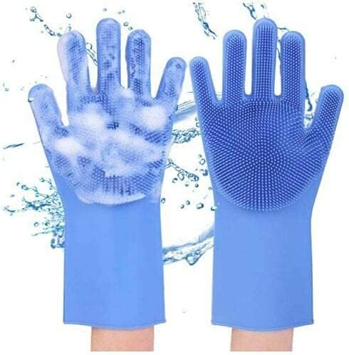 Silicone Dishwashing Gloves, Pet Grooming Rubber Scrubbing Gloves, Sponge Cleaning Brush for Housework, Cars, Dogs