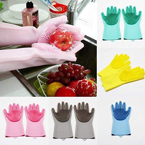 Silicone Dishwashing Gloves, Pet Grooming Rubber Scrubbing Gloves, Sponge Cleaning Brush for Housework, Cars, Dogs