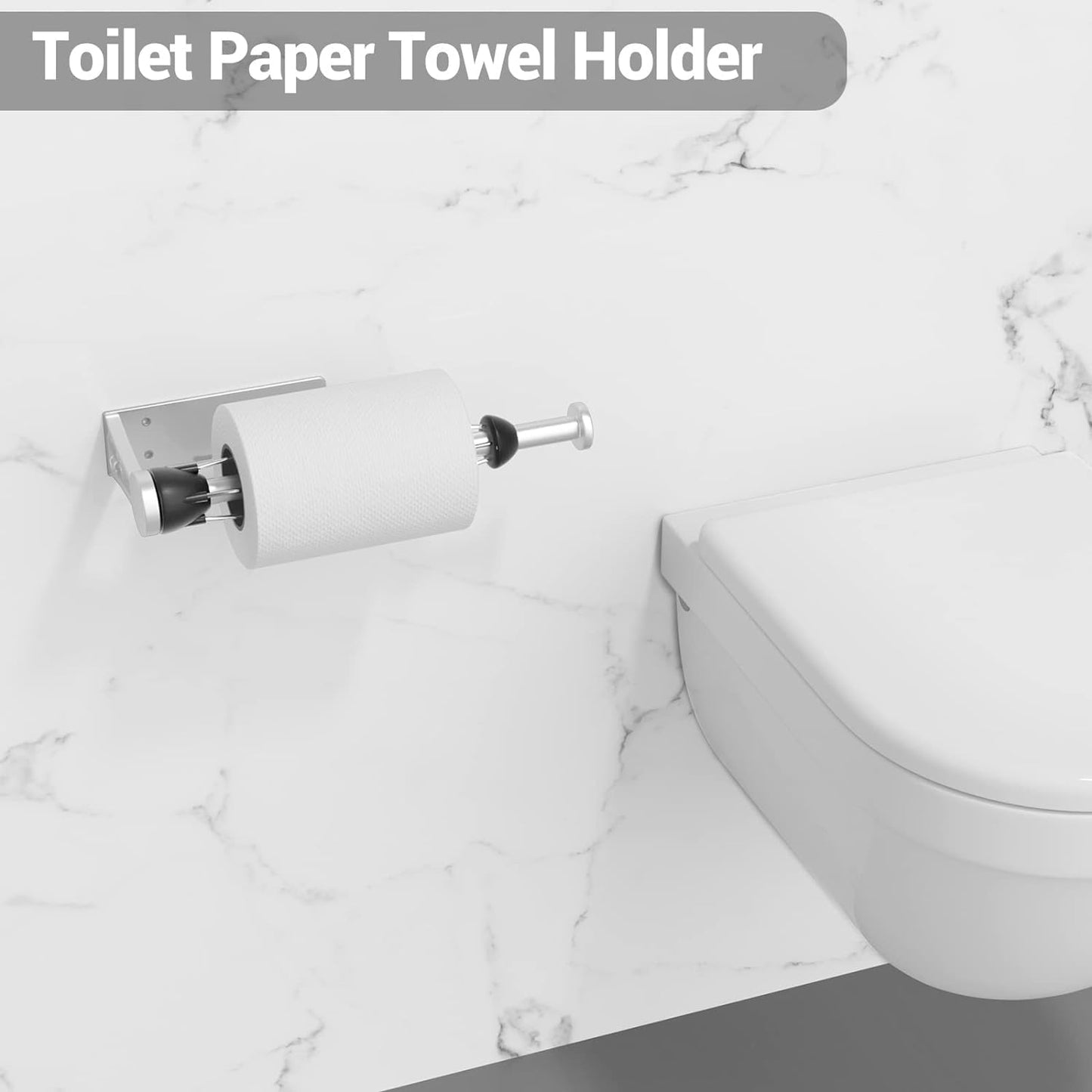 Paper Towel Holder Under Cabinet, Single Hand Operable Wall Mount with Damping Effect, Self-Adhesive or Drilled for Kitchen Bathroom, Black