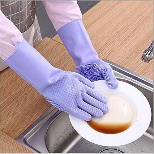 Silicone Dishwashing Gloves, Pet Grooming Rubber Scrubbing Gloves, Sponge Cleaning Brush for Housework, Cars, Dogs