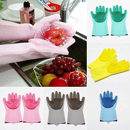 Silicone Dishwashing Gloves, Pet Grooming Rubber Scrubbing Gloves, Sponge Cleaning Brush for Housework, Cars, Dogs
