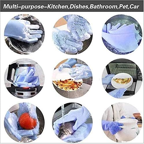Silicone Dishwashing Gloves, Pet Grooming Rubber Scrubbing Gloves, Sponge Cleaning Brush for Housework, Cars, Dogs