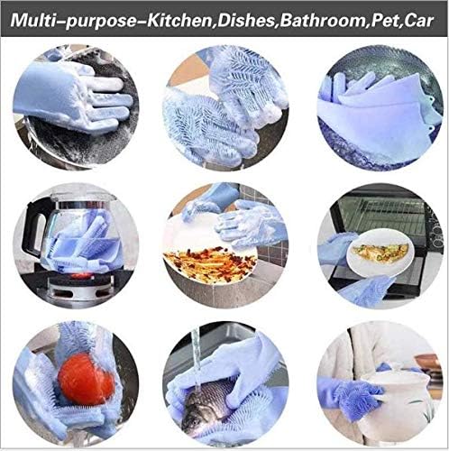 Silicone Dishwashing Gloves, Pet Grooming Rubber Scrubbing Gloves, Sponge Cleaning Brush for Housework, Cars, Dogs