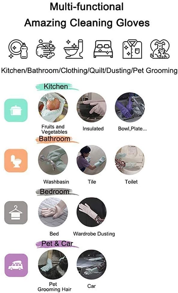 Silicone Dishwashing Gloves, Pet Grooming Rubber Scrubbing Gloves, Sponge Cleaning Brush for Housework, Cars, Dogs