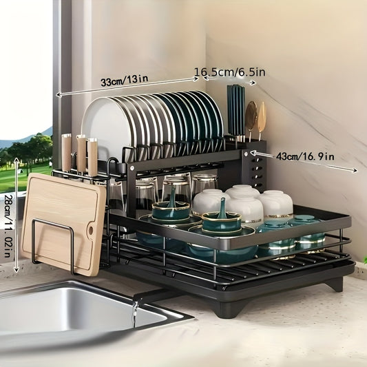 Stainless Steel Dish Drying Racks With Cutlery Holder, Space-Saving, Durable Kitchen Counter Organizer For Dishes And Utensils, Multi-Compartment Design, Drying Racks Ideal For Home And Office Use