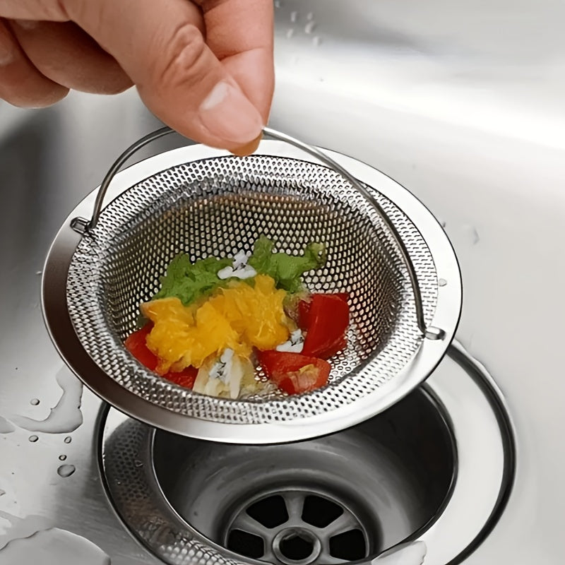 1pc Stainless Steel Sink Strainer With Handle - Metal Drain Stopper & Hair Catcher - Clog Prevention Filter For Kitchen & Bathroom