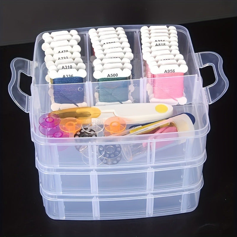 3-Layer Plastic Storage Box with 18 Compartments, Multi-Functional Jewelry Organizer, DIY Craft Embroidery Bead Holder, Portable Travel Accessory Case - Available in Clear, Pink, Blue