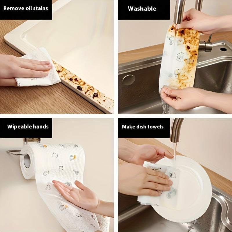 50/100/200/400pcs Disposable cleaning wipes - Non-woven PET fabric kitchen towels, random patterned, reusable household lazy cloth