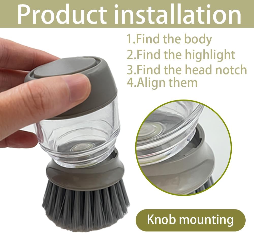 Soap Dispenser with Dish Brush and Storage Bracket, Easy to Clean Kitchen Utensils and Sink, Gray