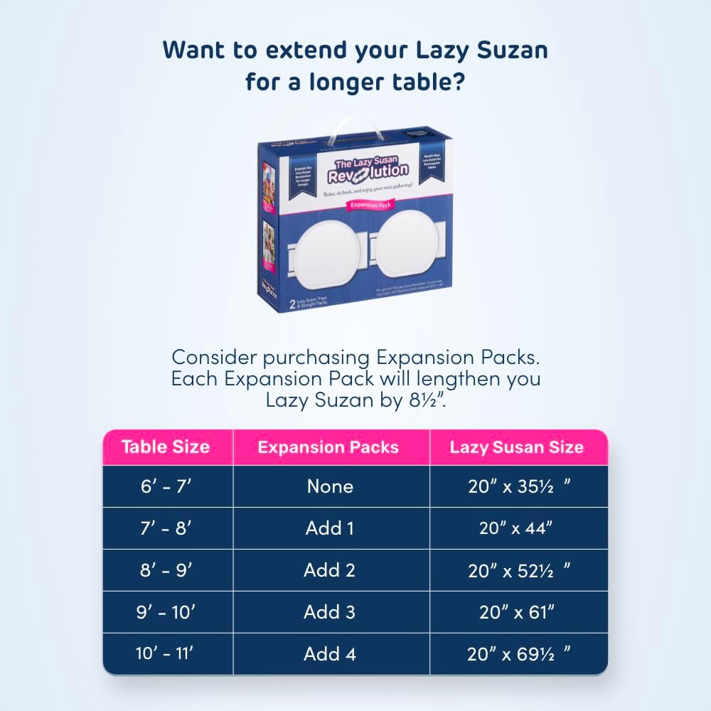 The Lazy Susan Revolution - The First Patented Lazy Susan Turntable Expandable for Rectangular & Oblong Tables - Kitchen & Dining Tables - Great Gift! Parties & Gatherings