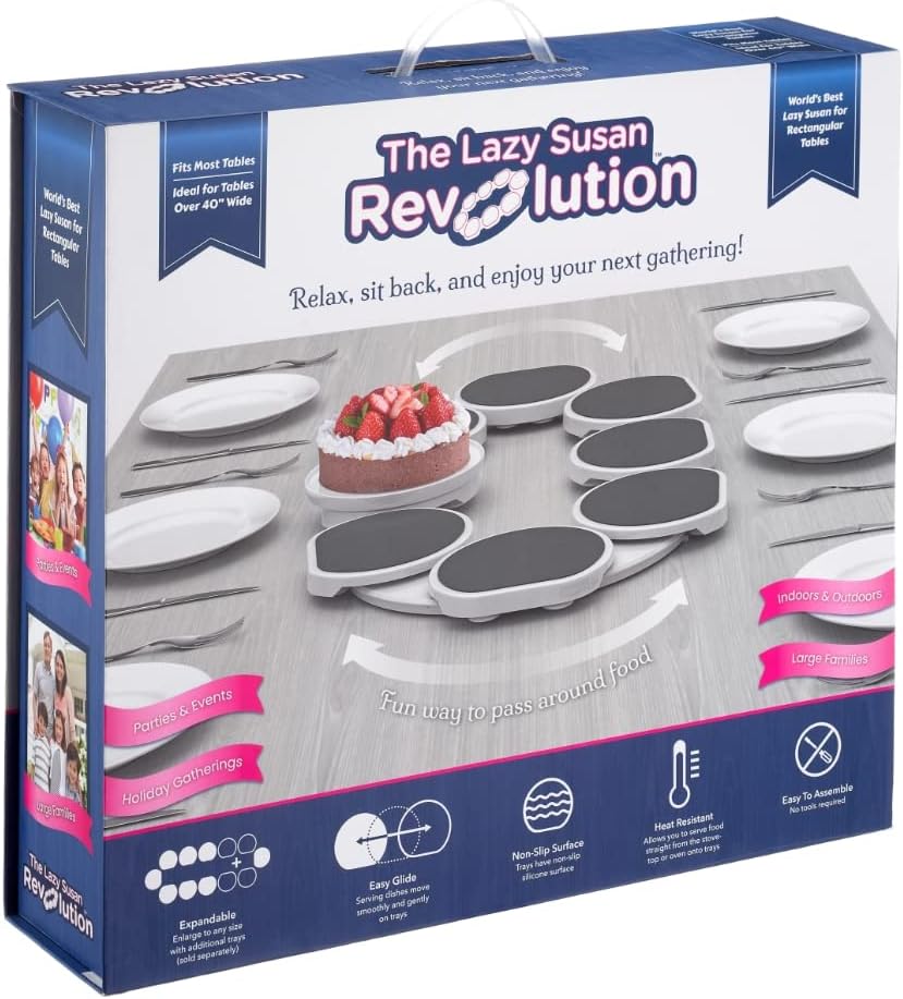 The Lazy Susan Revolution - The First Patented Lazy Susan Turntable Expandable for Rectangular & Oblong Tables - Kitchen & Dining Tables - Great Gift! Parties & Gatherings