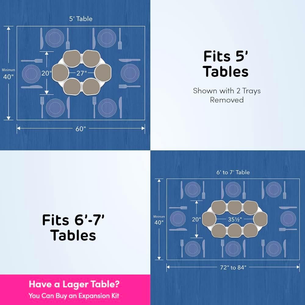 The Lazy Susan Revolution - The First Patented Lazy Susan Turntable Expandable for Rectangular & Oblong Tables - Kitchen & Dining Tables - Great Gift! Parties & Gatherings