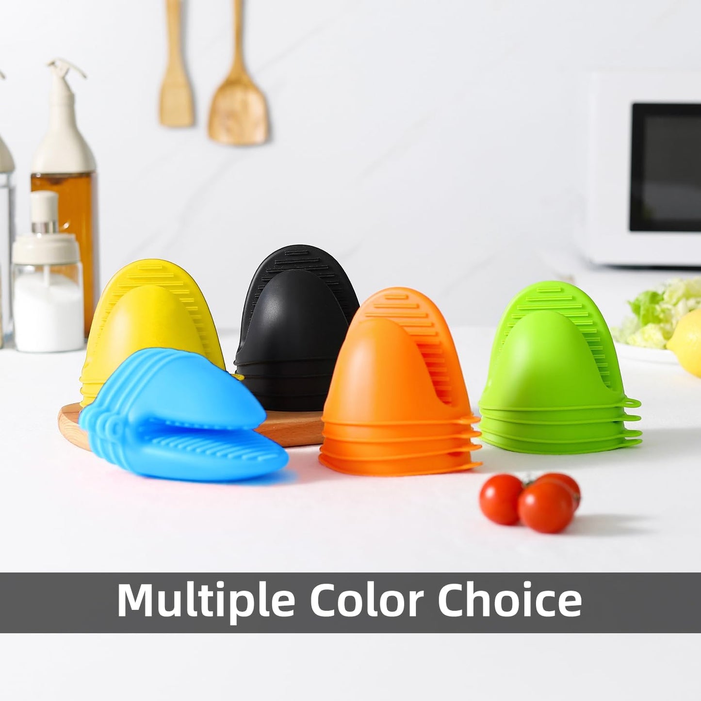4PCS Oven Mitts, Silicone Pot Holders Heat Resistant, Mini Oven Gloves for Kitchen, Thickened Silicone Hot Pads for Cooking & Baking(Black&Grey)