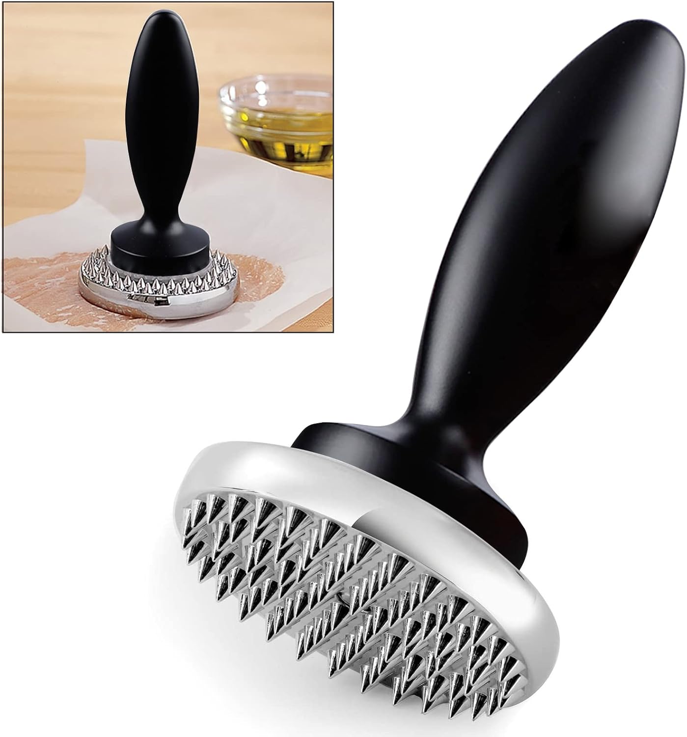 Reversible Meat Tenderizer and Pounder Dual Sided Meat Tenderizer Marinating Prep Tool, Mysterious Black