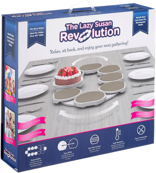 The Lazy Susan Revolution - The First Patented Lazy Susan Turntable Expandable for Rectangular & Oblong Tables - Kitchen & Dining Tables - Great Gift! Parties & Gatherings