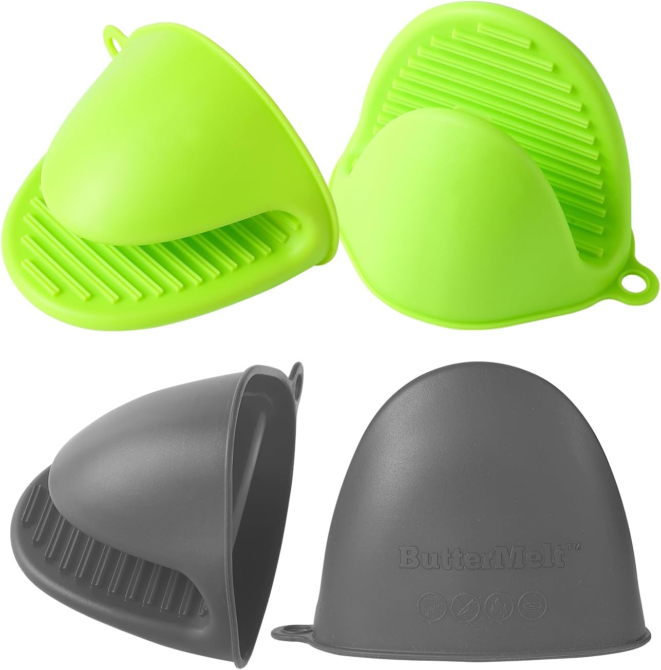 4PCS Oven Mitts, Silicone Pot Holders Heat Resistant, Mini Oven Gloves for Kitchen, Thickened Silicone Hot Pads for Cooking & Baking(Black&Grey)