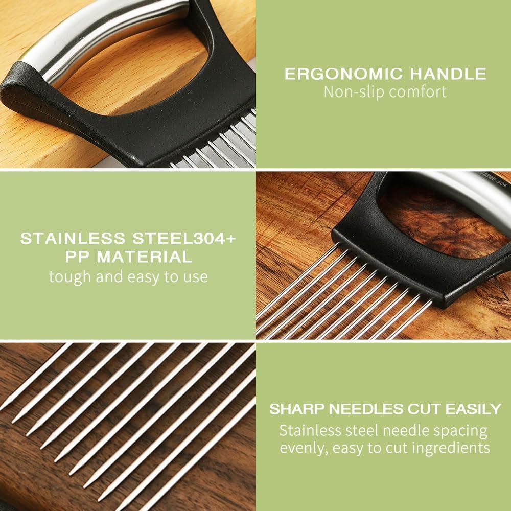 2025 New Onion Holder for Slicing, Stainless Steel Onion Slice Holder Lemon Slicer Vegetable Cutter, Kitchen Gadgets Chopper Slicing Assistant Tool for Meat, Onion, Potato, Tomato (1 Pcs)
