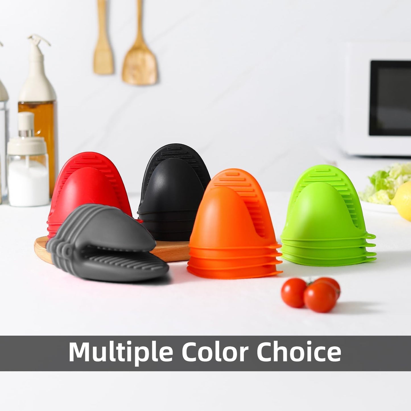 4PCS Oven Mitts, Silicone Pot Holders Heat Resistant, Mini Oven Gloves for Kitchen, Thickened Silicone Hot Pads for Cooking & Baking(Black&Grey)
