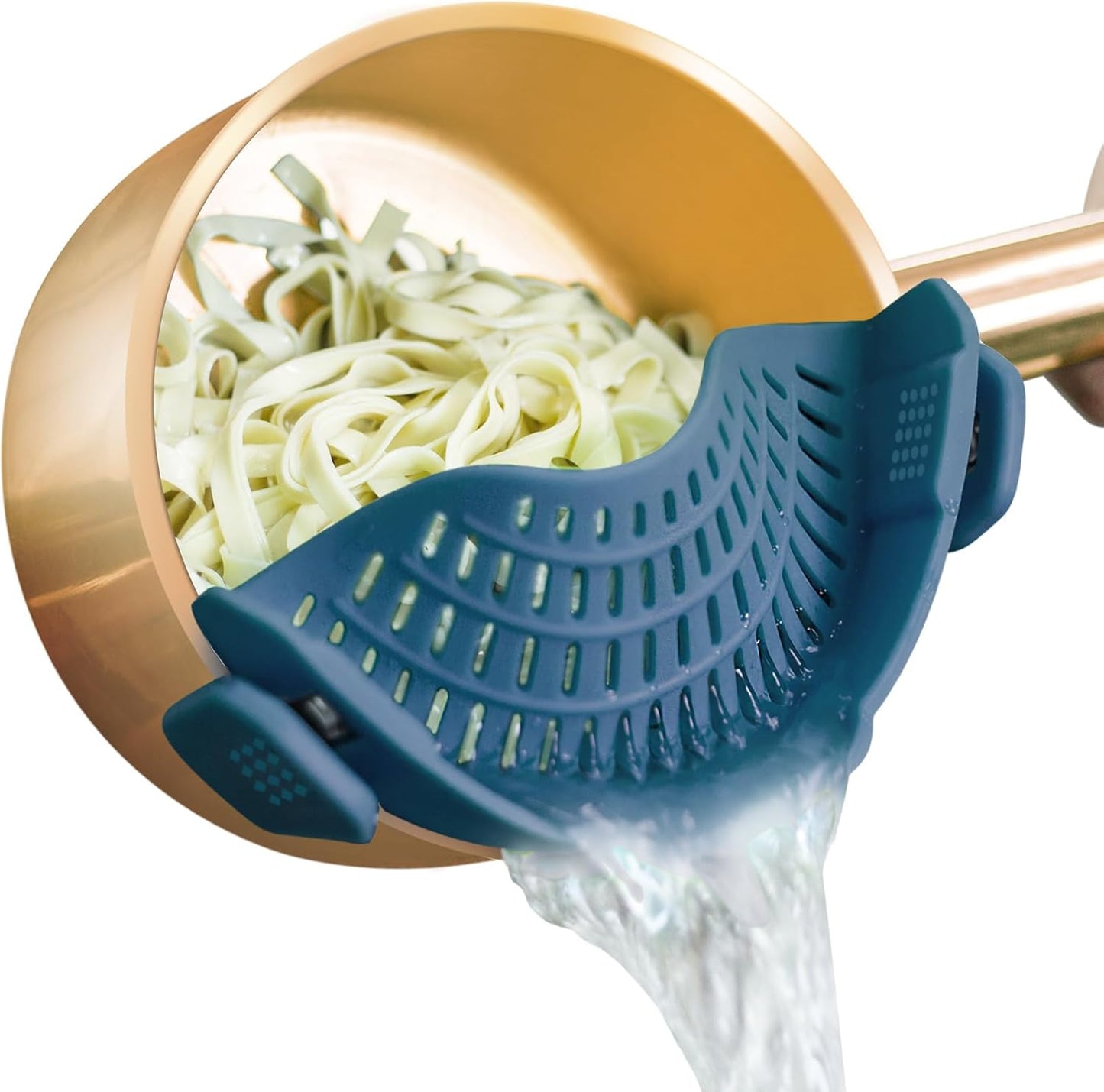 Clip On Strainer Silicone for All Pots and Pans, Pasta Strainer Clip on Food Strainer for Meat Vegetables Fruit Silicone Kitchen Colander