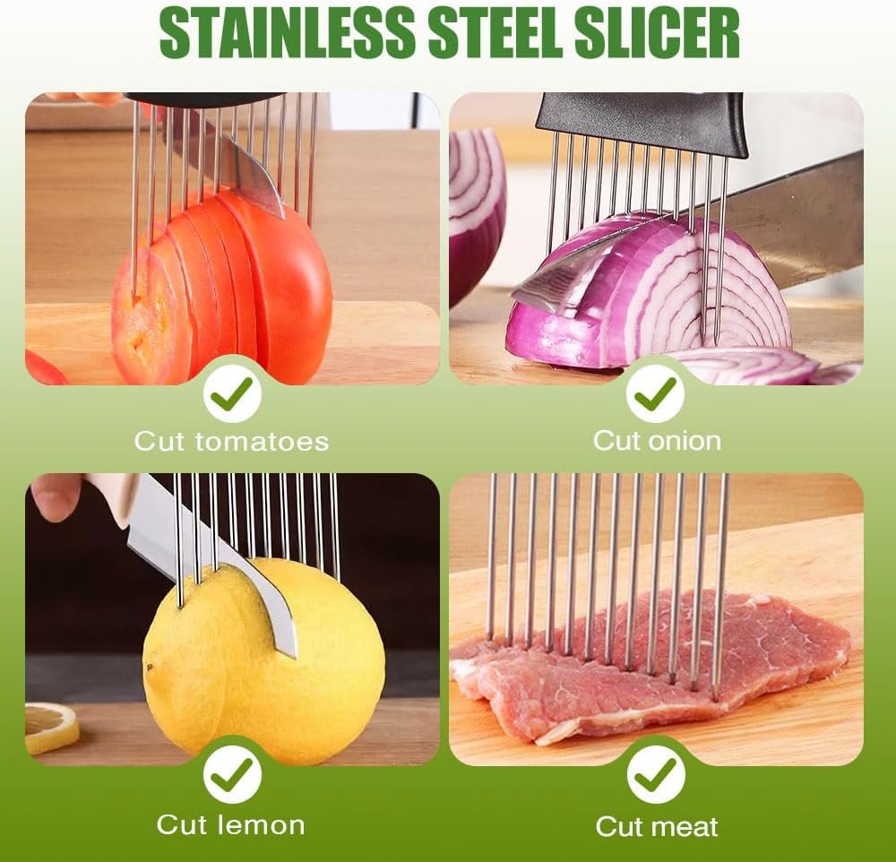 2025 New Onion Holder for Slicing, Stainless Steel Onion Slice Holder Lemon Slicer Vegetable Cutter, Kitchen Gadgets Chopper Slicing Assistant Tool for Meat, Onion, Potato, Tomato (1 Pcs)