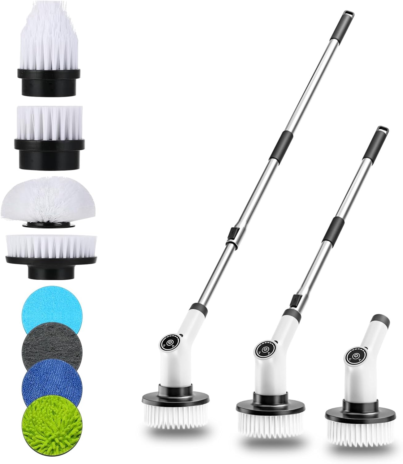 Cordless Electric Spin Scrubber, Electric Grout Cleaner with 2 Speeds, Adjustable Handle, 8 Replaceable Brush Heads, IPX7 Waterproof Electric Grout Brush for Kitchen, Bathroom, Car