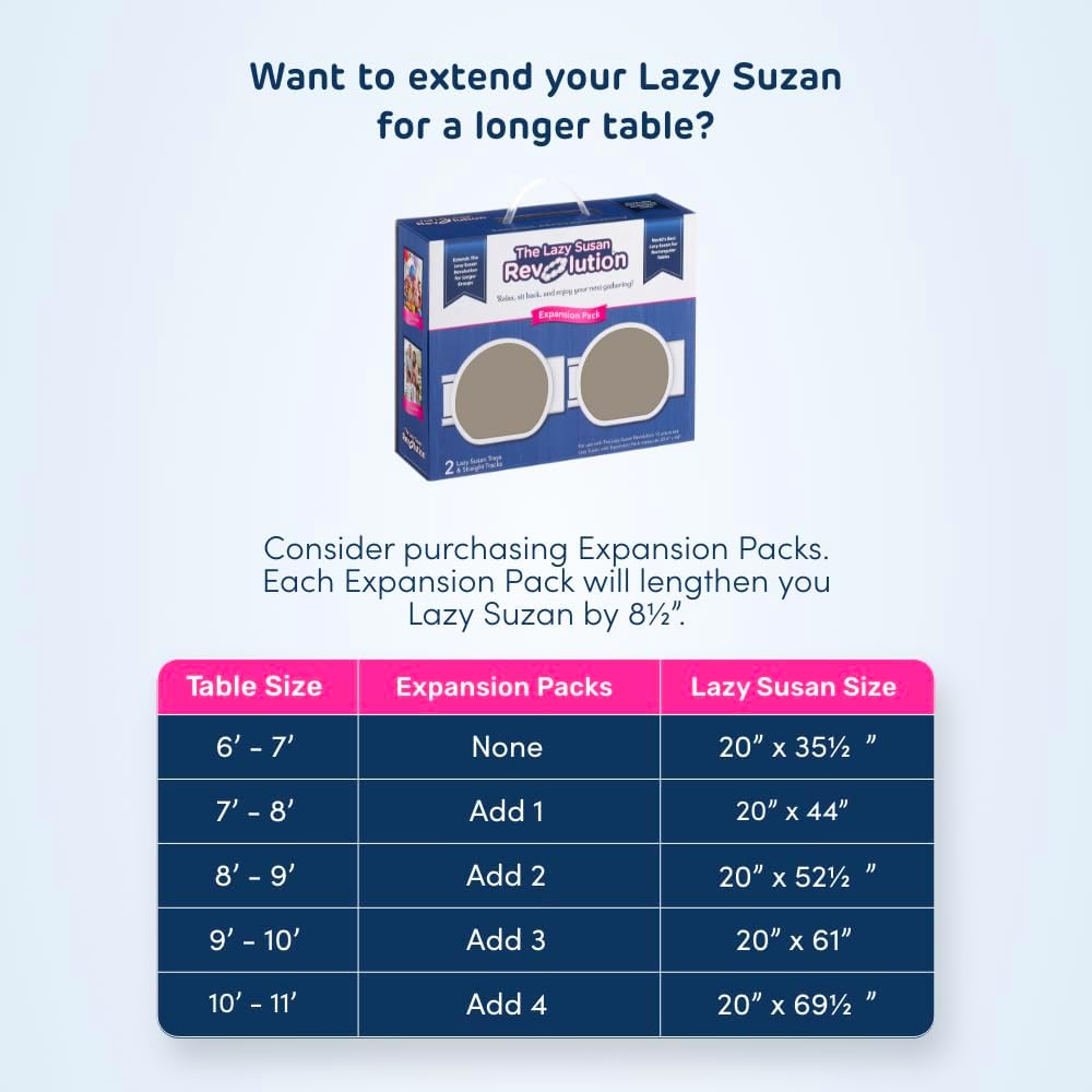The Lazy Susan Revolution - The First Patented Lazy Susan Turntable Expandable for Rectangular & Oblong Tables - Kitchen & Dining Tables - Great Gift! Parties & Gatherings