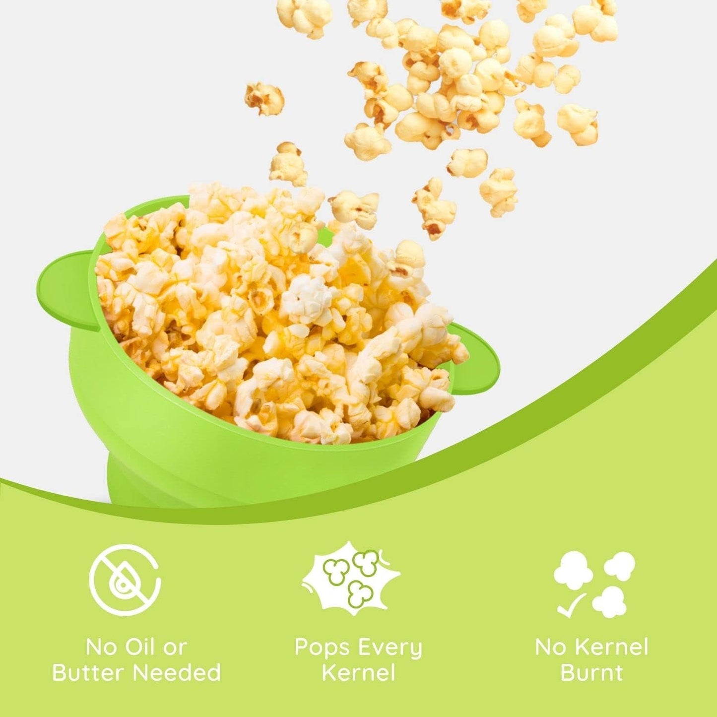 Silicone Microwave Popcorn Popper BPA Free Collapsible Popcorn Bowl Microwavable Pop Corn Maker with Lid and Handle Dishwasher Safe Silicon Bucket for Parties and Movie Nights, Green