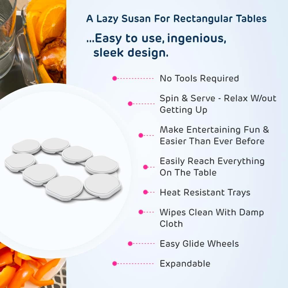 The Lazy Susan Revolution - The First Patented Lazy Susan Turntable Expandable for Rectangular & Oblong Tables - Kitchen & Dining Tables - Great Gift! Parties & Gatherings