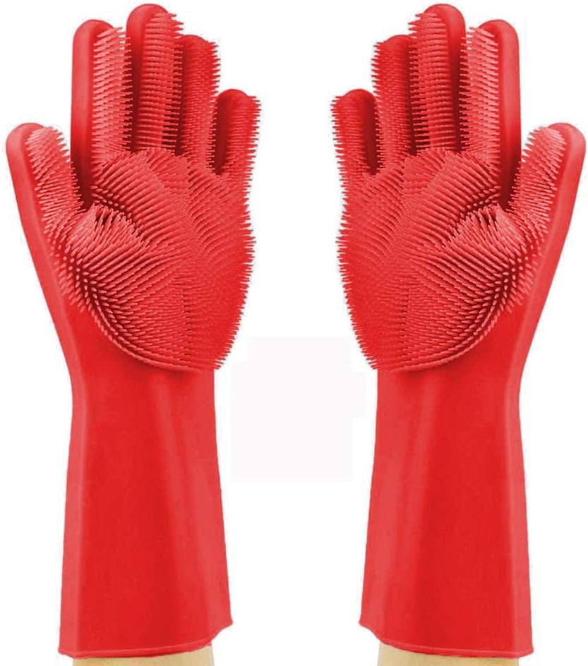 Silicone Dishwashing Gloves, Pet Grooming Rubber Scrubbing Gloves, Sponge Cleaning Brush for Housework, Cars, Dogs