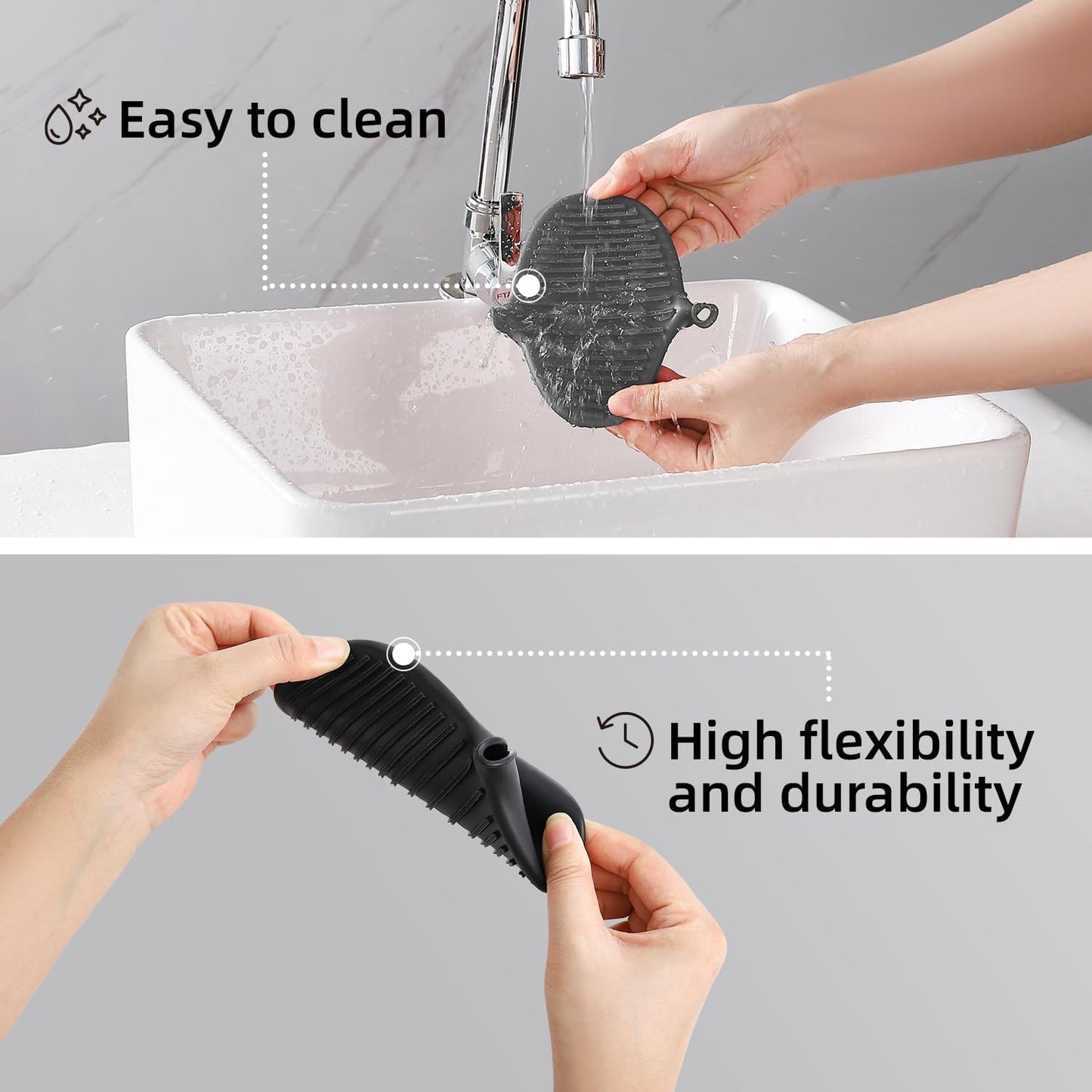4PCS Oven Mitts, Silicone Pot Holders Heat Resistant, Mini Oven Gloves for Kitchen, Thickened Silicone Hot Pads for Cooking & Baking(Black&Grey)