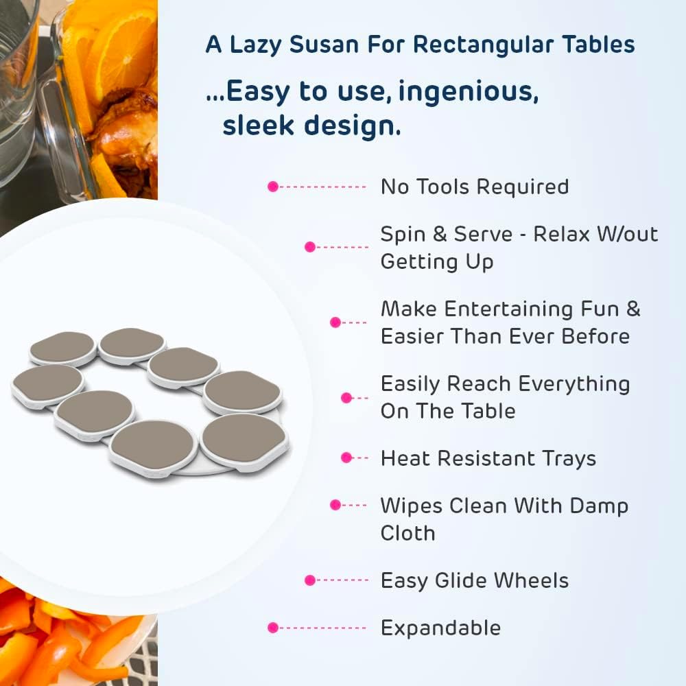 The Lazy Susan Revolution - The First Patented Lazy Susan Turntable Expandable for Rectangular & Oblong Tables - Kitchen & Dining Tables - Great Gift! Parties & Gatherings