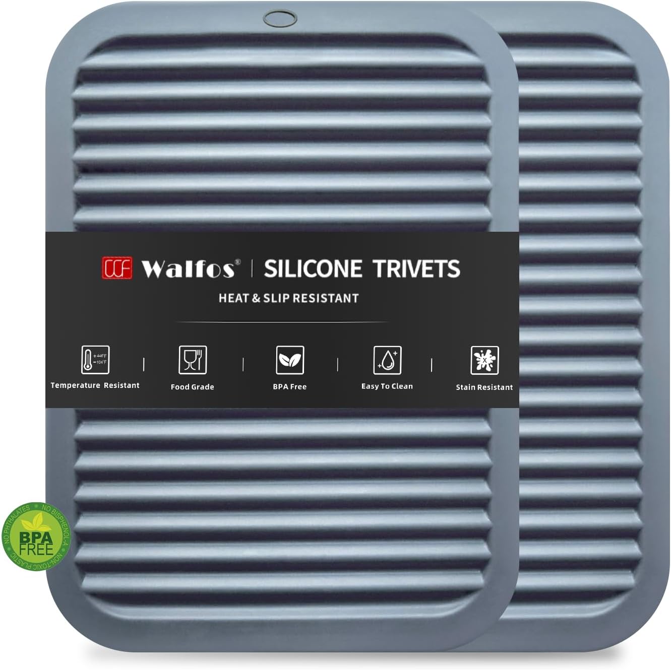 Silicone Trivet Mats - 4 Heat Resistant Pot Holders, Multipurpose Non-Slip Hot Pads for Kitchen Potholders, Hot Dishers, Jar Opener, Spoon Holder, Food Grade Silicone & BPA Free (Black)