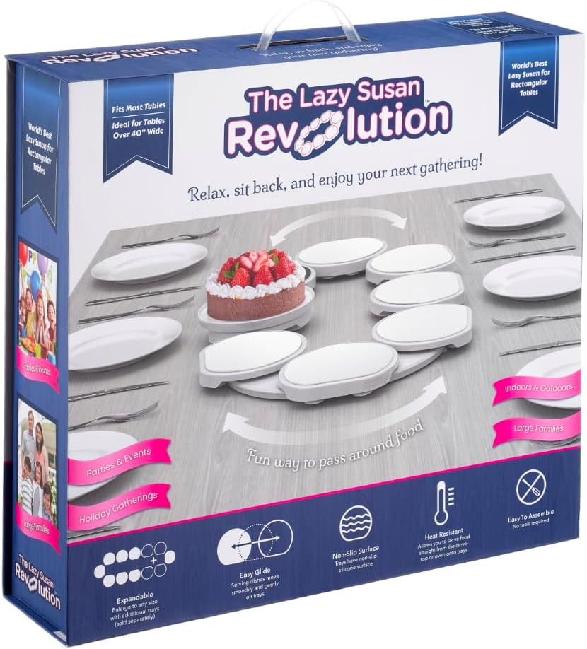 The Lazy Susan Revolution - The First Patented Lazy Susan Turntable Expandable for Rectangular & Oblong Tables - Kitchen & Dining Tables - Great Gift! Parties & Gatherings