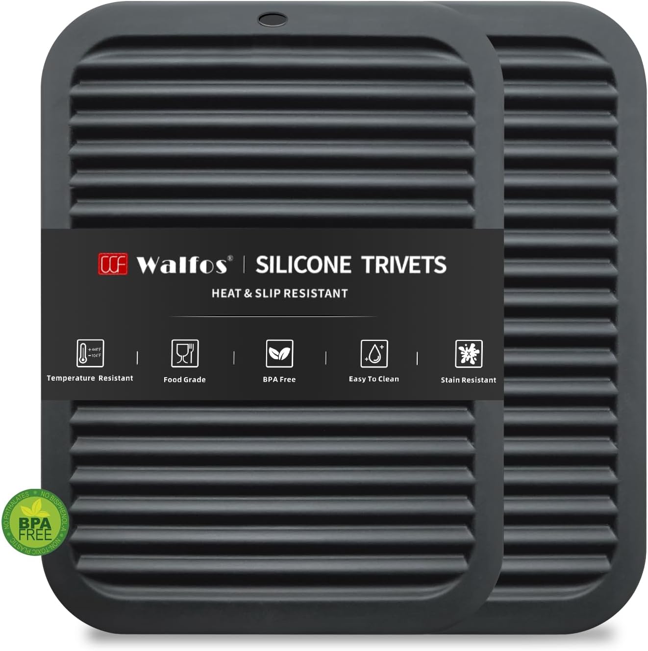 Silicone Trivet Mats - 4 Heat Resistant Pot Holders, Multipurpose Non-Slip Hot Pads for Kitchen Potholders, Hot Dishers, Jar Opener, Spoon Holder, Food Grade Silicone & BPA Free (Black)