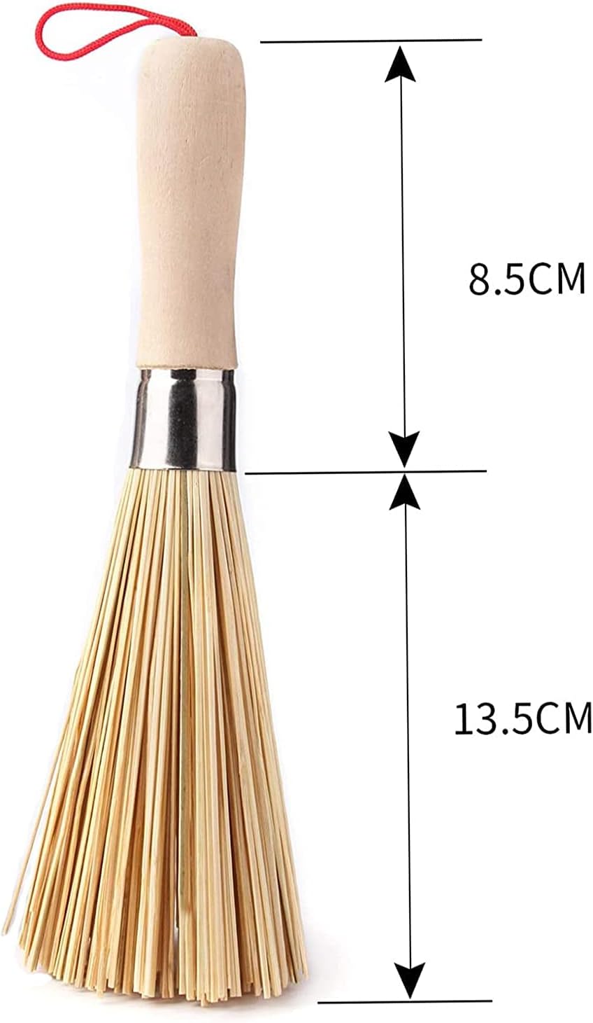 2Pack Traditional Natural Bamboo Wok Brushes, Kitchen Cleaning Brush, Bamboo Kitchen pan Brush, for Cleaning Dishes, Cast Iron Pots, Pans, Vegetables and Sink。