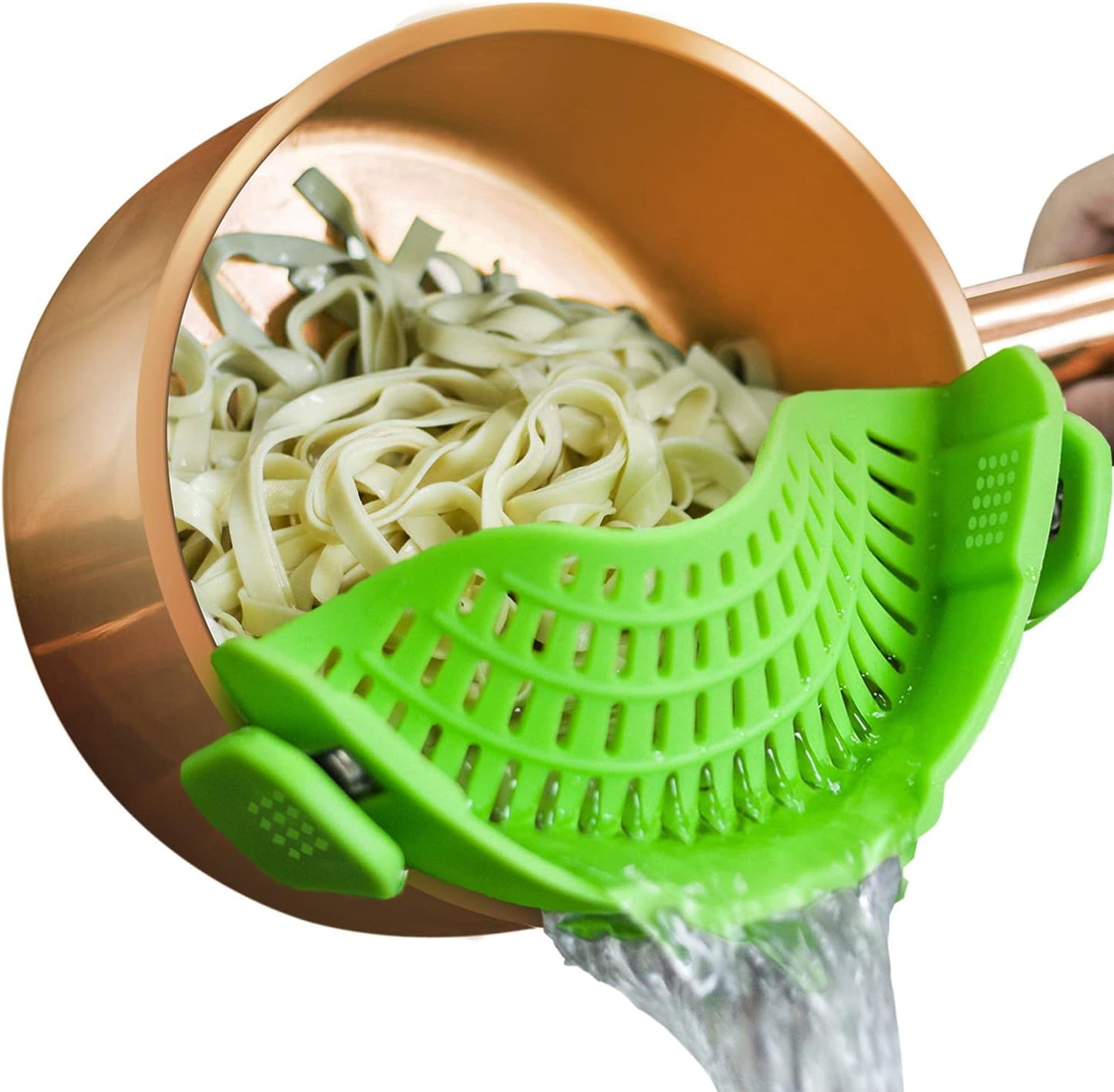 Clip On Strainer Silicone for All Pots and Pans, Pasta Strainer Clip on Food Strainer for Meat Vegetables Fruit Silicone Kitchen Colander