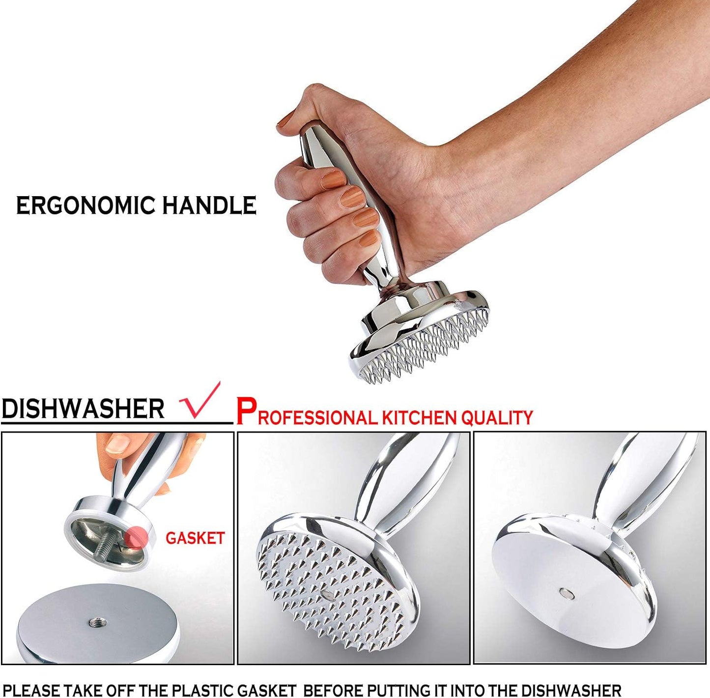 Reversible Meat Tenderizer and Pounder Dual Sided Meat Tenderizer Mallet Marinating Prep Tool