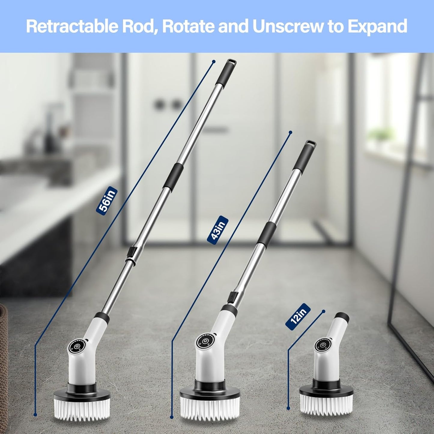 Cordless Electric Spin Scrubber, Electric Grout Cleaner with 2 Speeds, Adjustable Handle, 8 Replaceable Brush Heads, IPX7 Waterproof Electric Grout Brush for Kitchen, Bathroom, Car