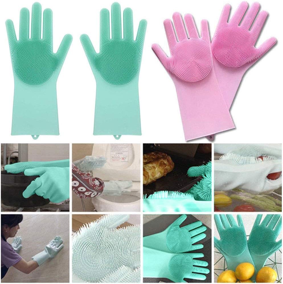 Silicone Dishwashing Gloves, Pet Grooming Rubber Scrubbing Gloves, Sponge Cleaning Brush for Housework, Cars, Dogs